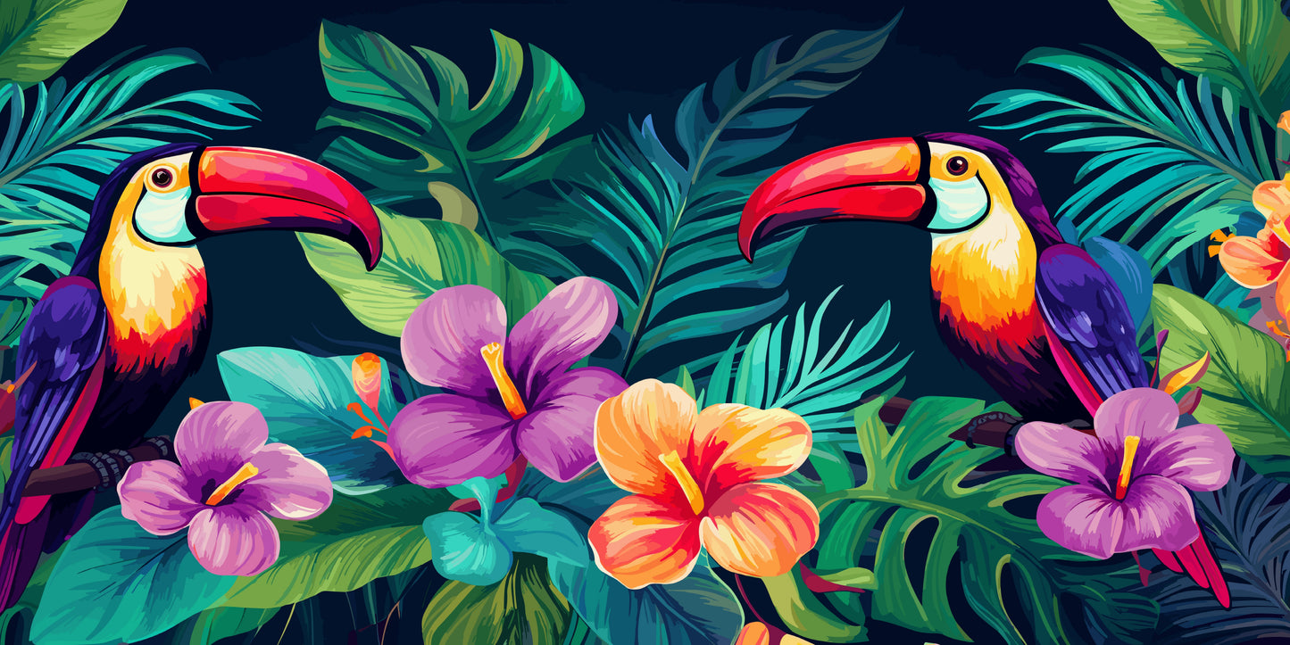 Amazon Toucan Jungle Tropical Wall Art Canvas Office Home Room Framed 120x60cm - Bella Home Decor