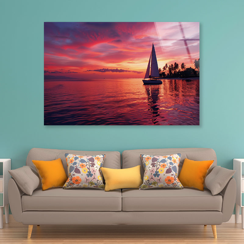 Sailboat on the Water & Sunrise Acrylic Glass Print Tempered Glass Wall Art 100% Made in Australia Ready to Hang - Bella Home Decor