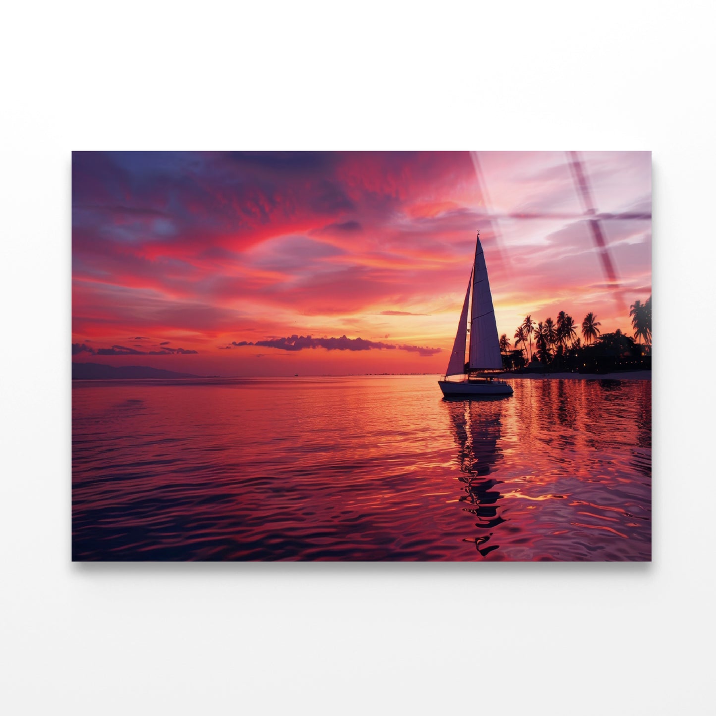 Sailboat on the Water & Sunrise Acrylic Glass Print Tempered Glass Wall Art 100% Made in Australia Ready to Hang - Bella Home Decor