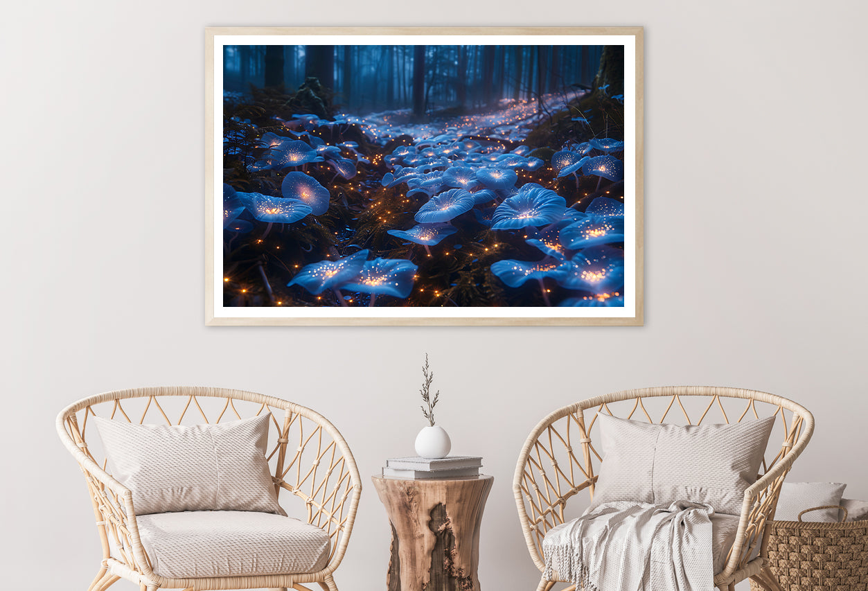 A Magical Forest Scene Filled With Glowing Mushrooms and Flowers Home Decor Premium Quality Poster Print Choose Your Sizes