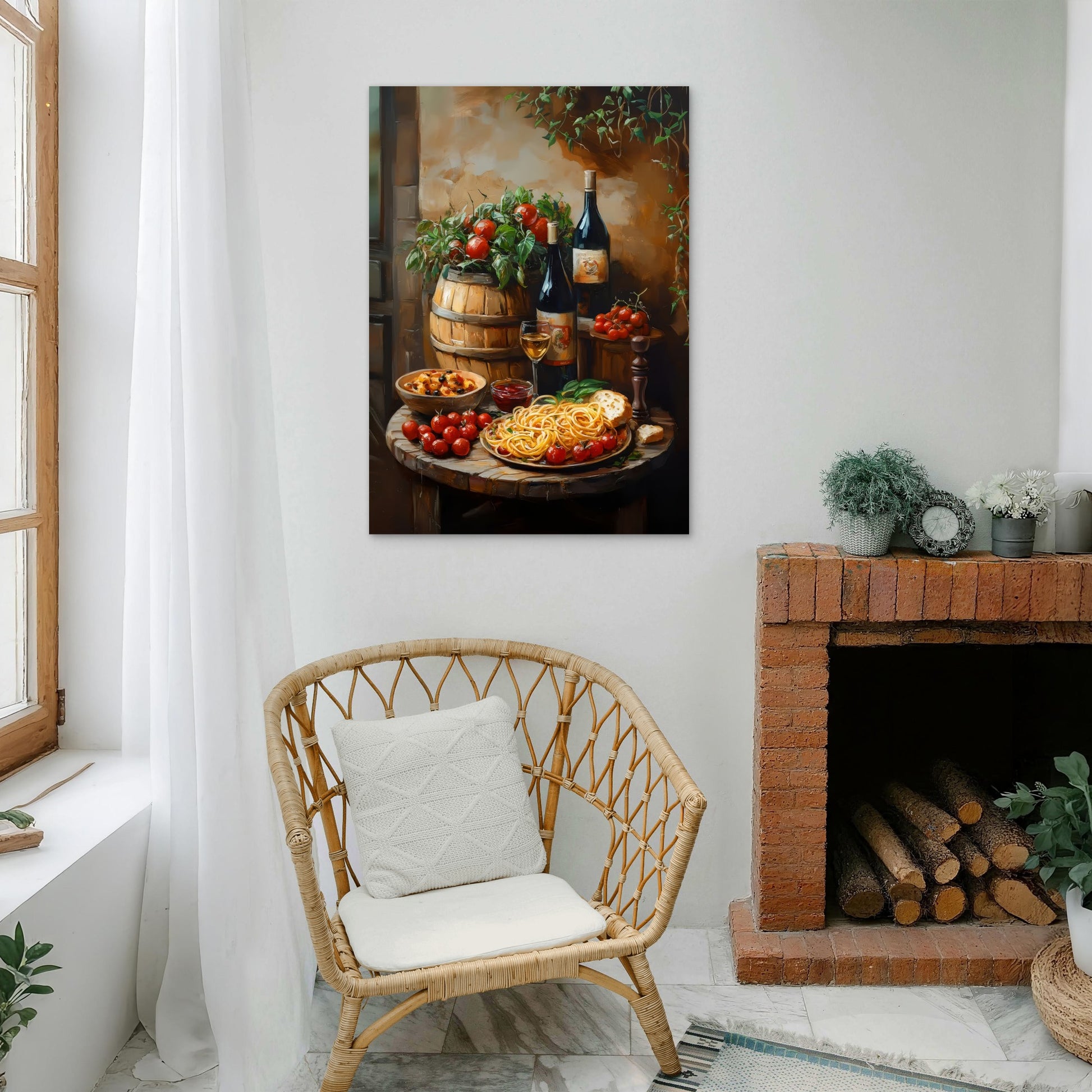 Tuscan Pasta and Red Wine 40x60cm Metal Print Ready to Hang - Bella Home Decor