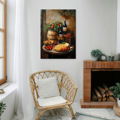 Tuscan Pasta and Red Wine 40x60cm Metal Print Ready to Hang - Bella Home Decor