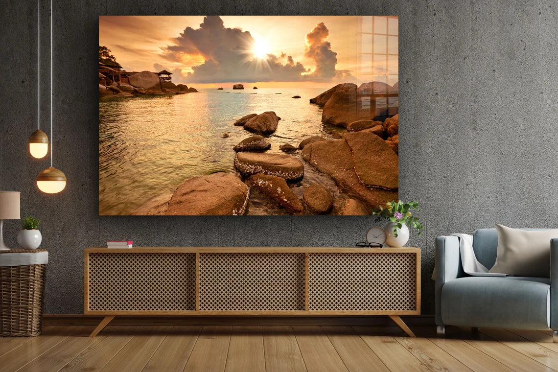 Rocky Seascape Sunset UV Direct Aluminum Print Australian Made Quality