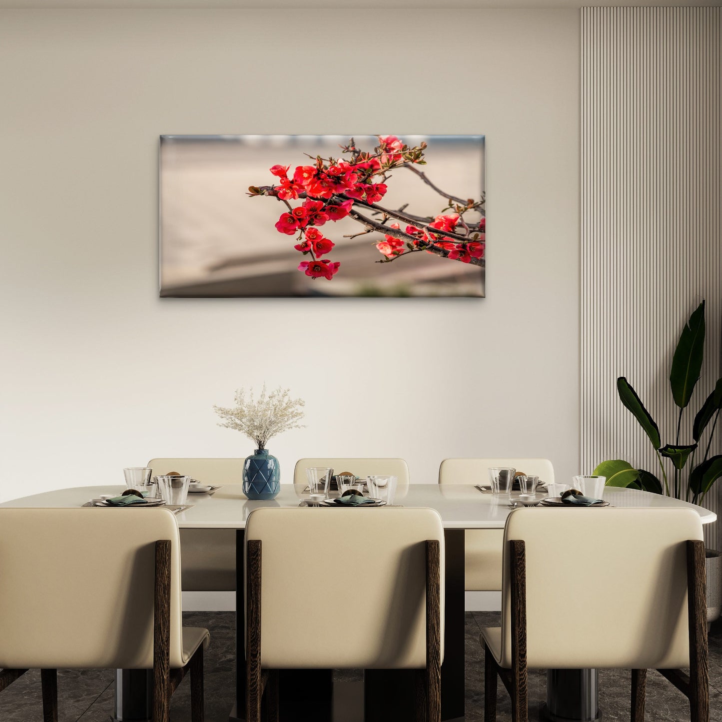 Red Japanese Quince Maules Flower Blooming Wall Art Canvas Office Home Room Framed 120x60cm