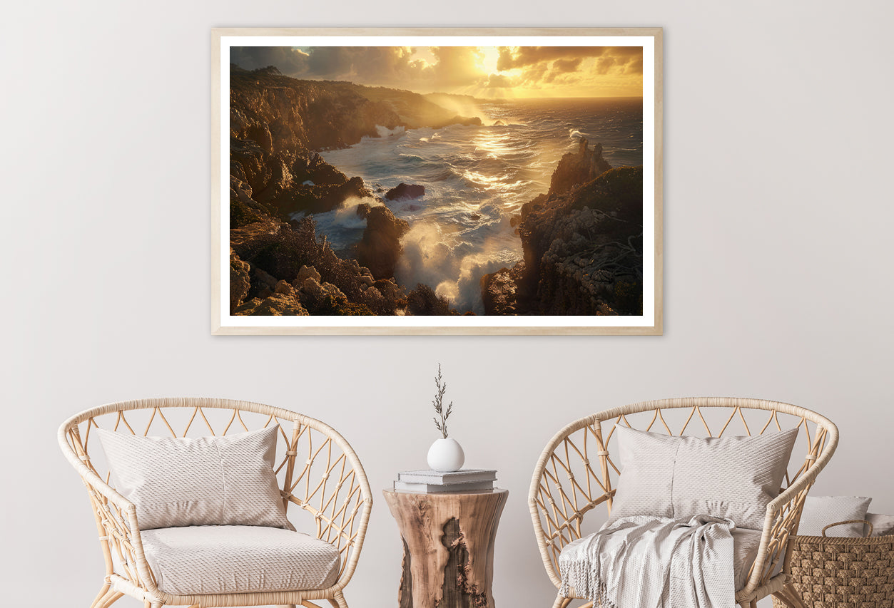 Rocky Coastline, Clouds & Mountains Home Decor Premium Quality Poster Print Choose Your Sizes - Bella Home Decor