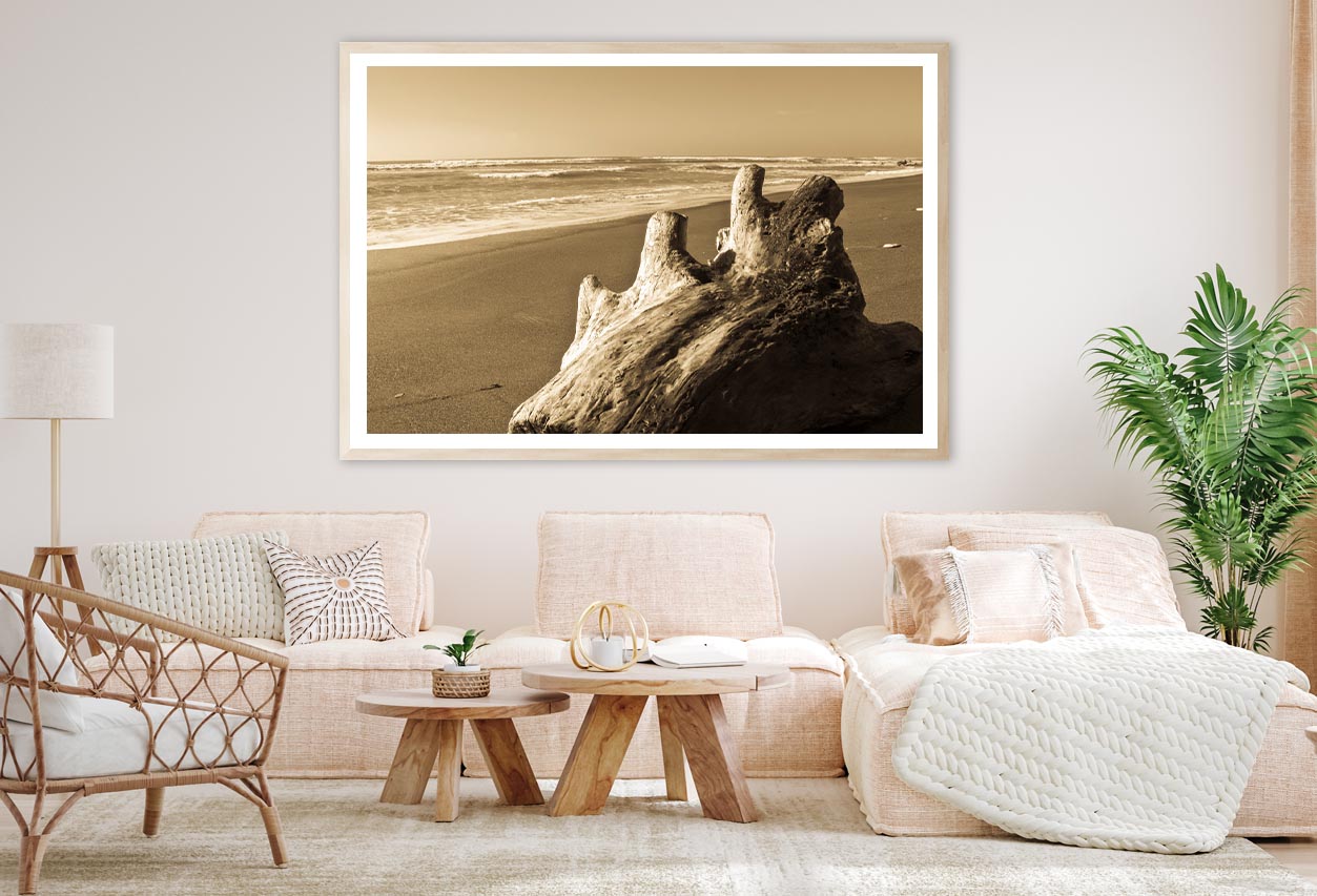 Old Log Driftwood Washed Up on Beach in Sepia Tones Home Decor Premium Quality Poster Print Choose Your Sizes - Bella Home Decor