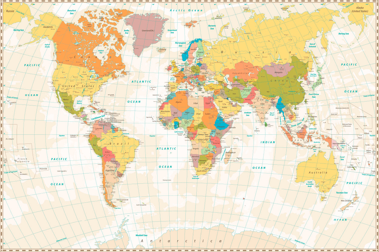 Old Retro World Map with Lakes and Rivers Home Decor Premium Quality Poster Print Choose Your Sizes