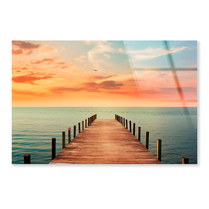 Wooden Pier on Lagoon & Sunset  Acrylic Glass Print Tempered Glass Wall Art 100% Made in Australia Ready to Hang