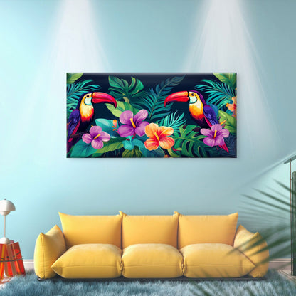 Amazon Toucan Jungle Tropical Wall Art Canvas Office Home Room Framed 120x60cm - Bella Home Decor