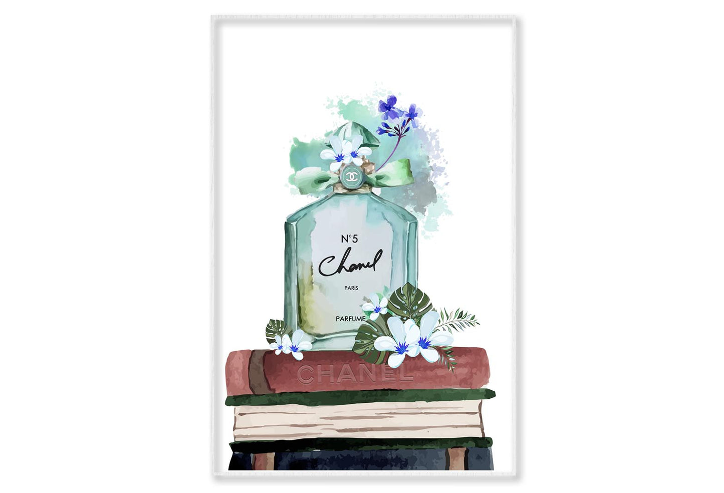 Green Color Perfume Wall Art Limited Edition High Quality Print Canvas Box Framed White