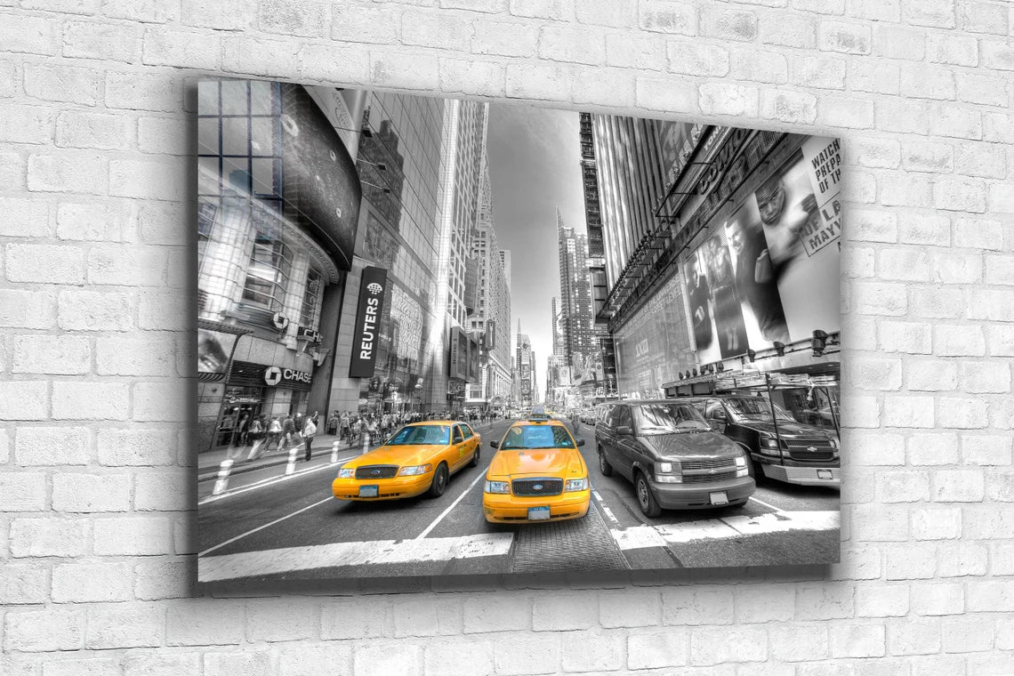 Yellow Taxi B&W City UV Direct Aluminum Print Australian Made Quality