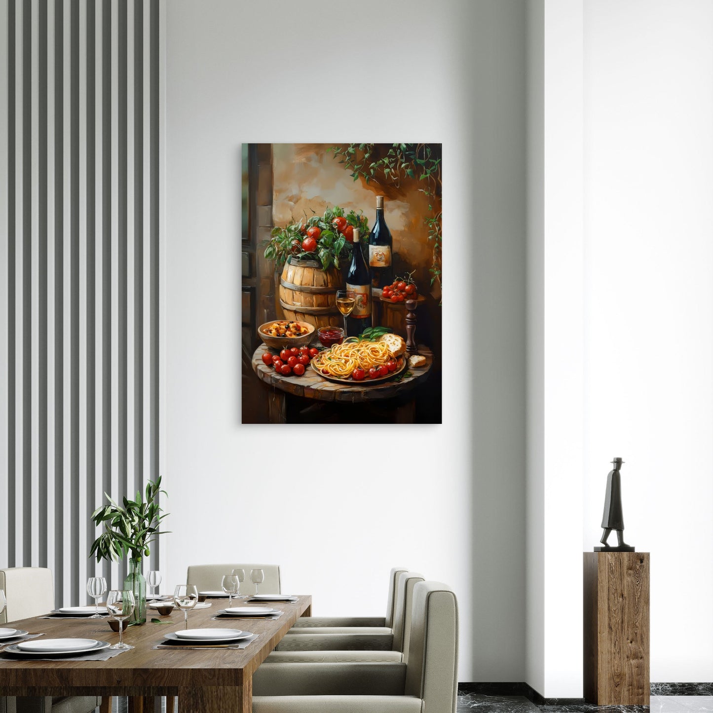 Tuscan Pasta and Red Wine 40x60cm Metal Print Ready to Hang - Bella Home Decor