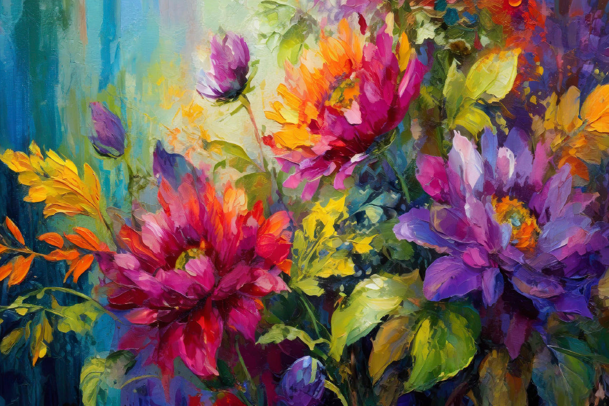 Oil Painting of Beautiful Flowers and Leaves Home Decor Premium Quality Poster Print Choose Your Sizes