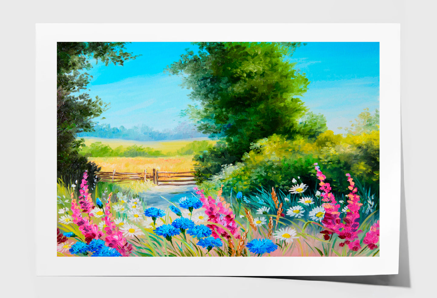 Field With Flowers & Forest Abstract Drawing Limited Edition High Quality Print Unframed Roll Canvas None