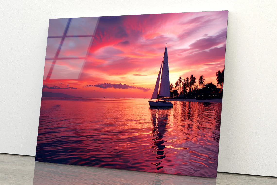 Sailboat on the Water & Sunrise Acrylic Glass Print Tempered Glass Wall Art 100% Made in Australia Ready to Hang - Bella Home Decor