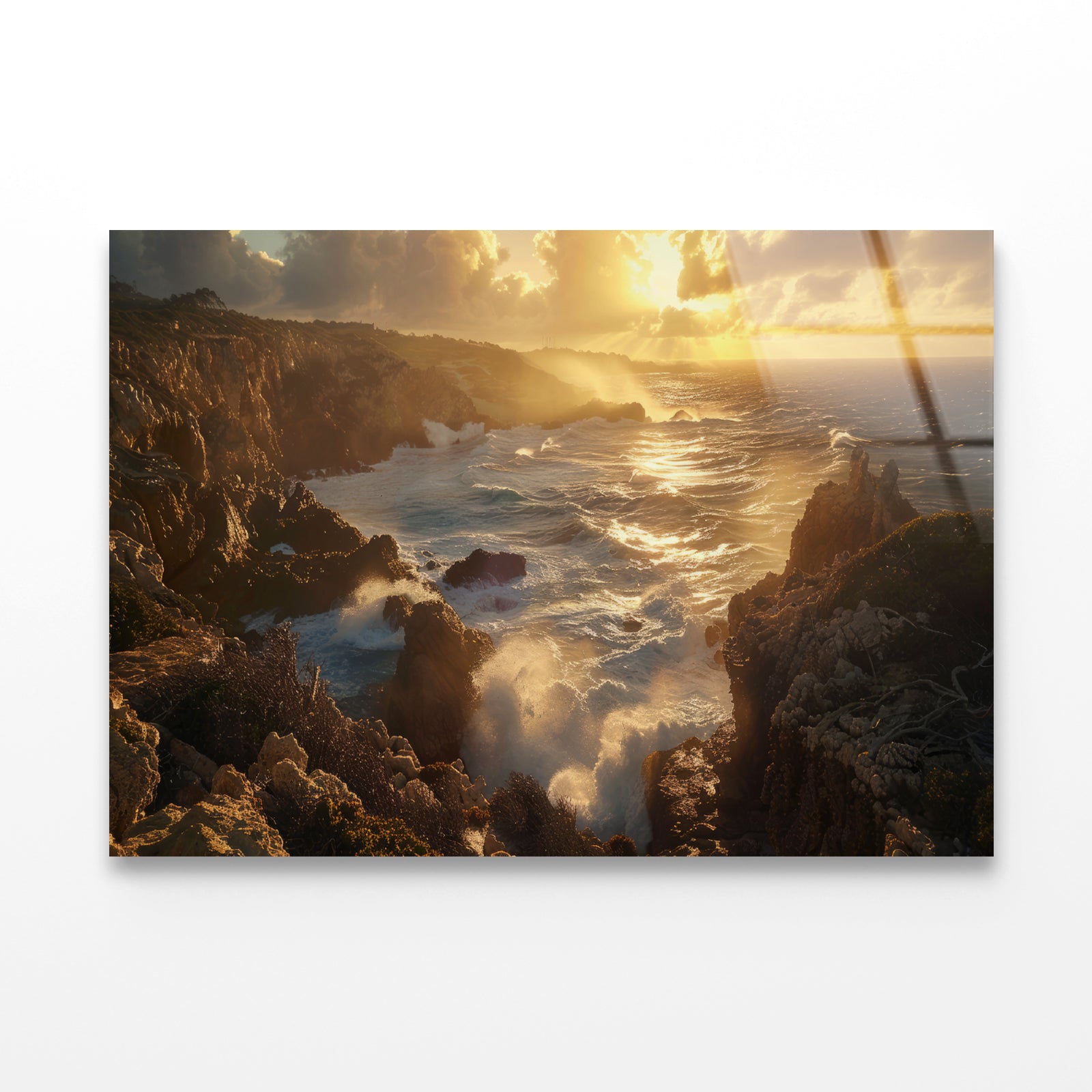 Rocky Coastline, Clouds & Mountains Acrylic Glass Print Tempered Glass Wall Art 100% Made in Australia Ready to Hang - Bella Home Decor