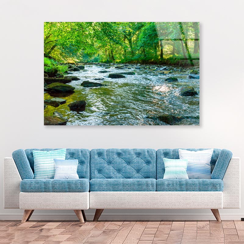 Along The River Barle in Tarr Steps Woodland Acrylic Glass Print Tempered Glass Wall Art 100% Made in Australia Ready to Hang