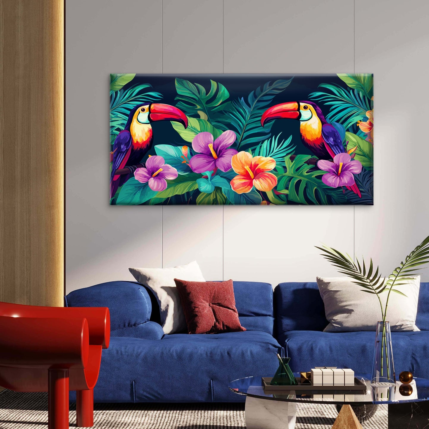 Amazon Toucan Jungle Tropical Wall Art Canvas Office Home Room Framed 120x60cm - Bella Home Decor