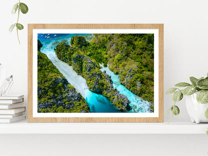 Miniloc Island With Forest Glass Framed Wall Art, Ready to Hang Quality Print With White Border Oak