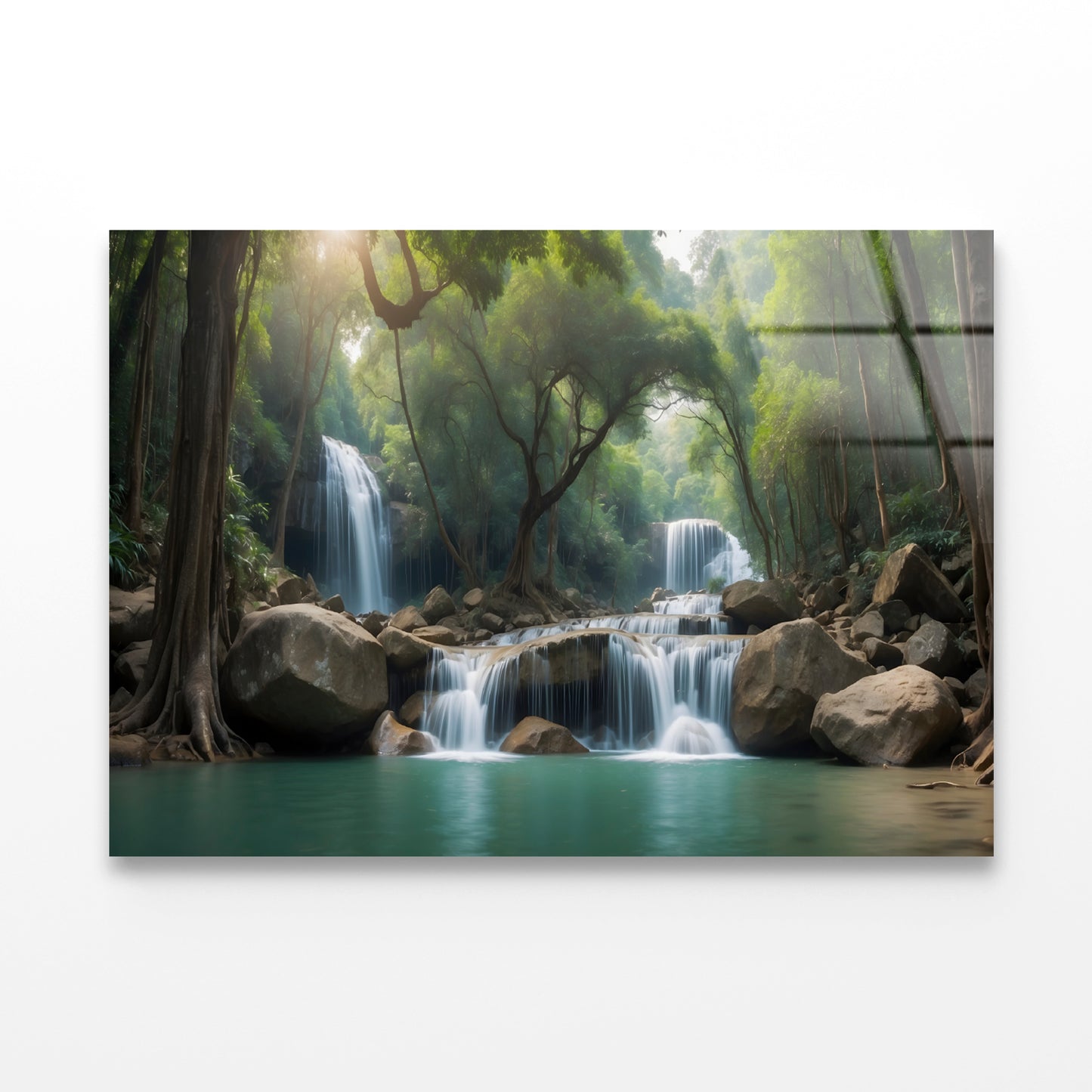 Waterfall in a Forest Acrylic Glass Print Tempered Glass Wall Art 100% Made in Australia Ready to Hang - Bella Home Decor