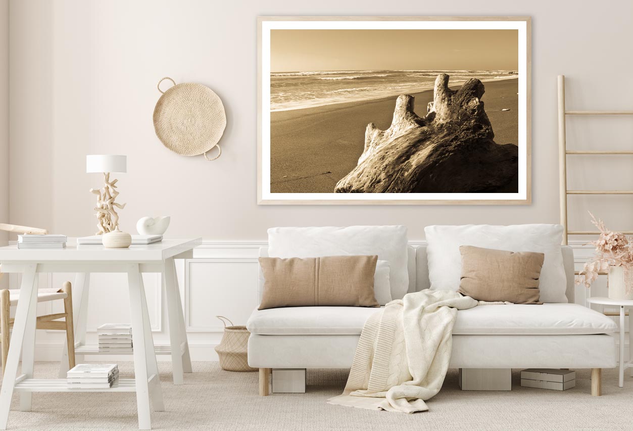 Old Log Driftwood Washed Up on Beach in Sepia Tones Home Decor Premium Quality Poster Print Choose Your Sizes - Bella Home Decor