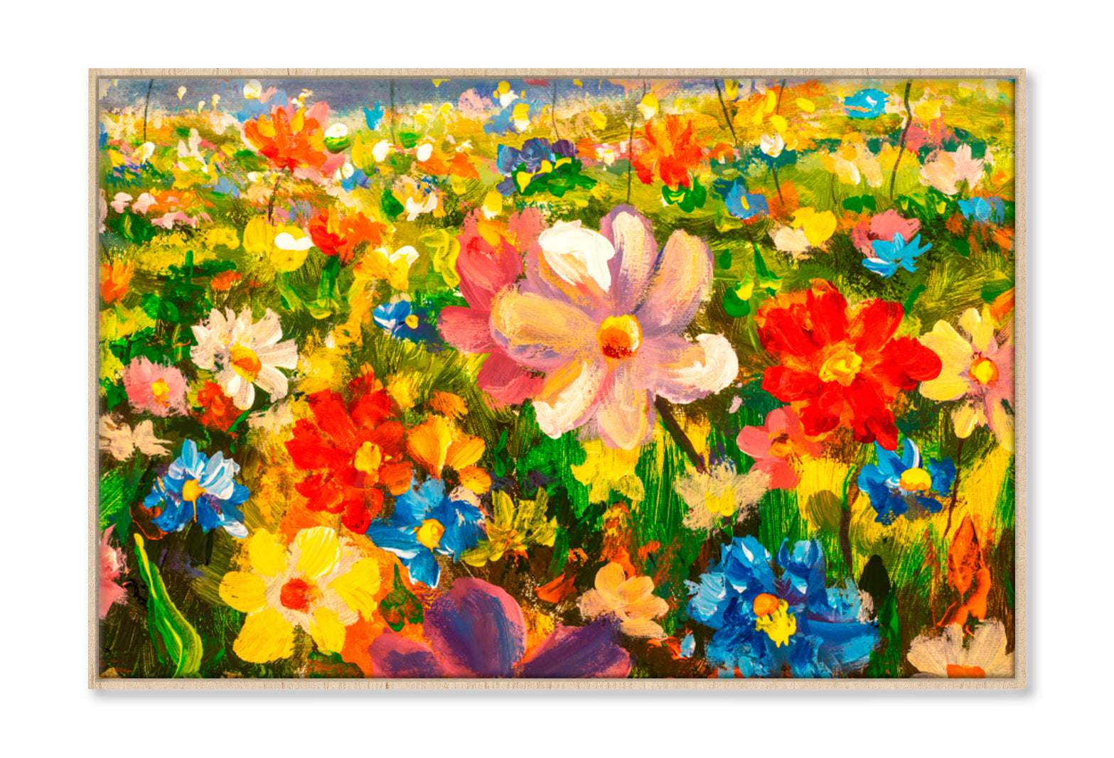 Colorful Wildflowers In Green Grass Oil Painting Wall Art Limited Edition High Quality Print Canvas Box Framed Natural