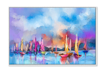 Sail Boats on Seascape Colorful Oil Painting Wall Art Limited Edition High Quality Print Canvas Box Framed White