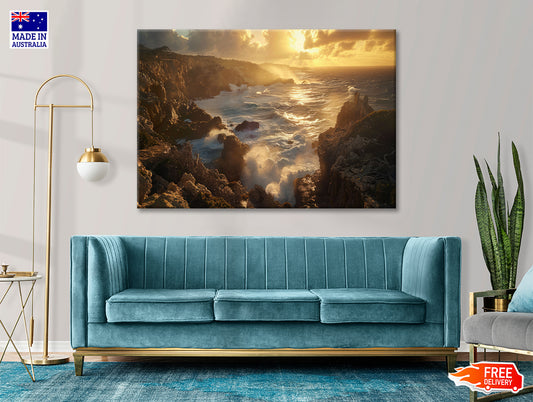 Rocky Coastline, Clouds & Mountains Print 100% Australian Made - Bella Home Decor