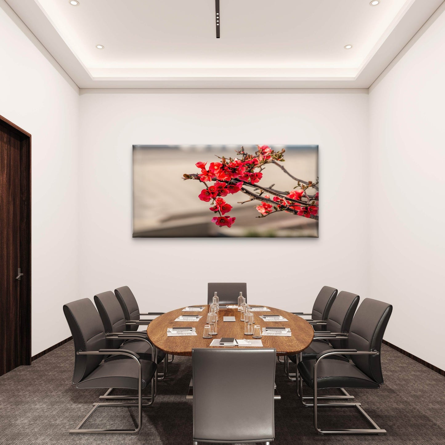 Red Japanese Quince Maules Flower Blooming Wall Art Canvas Office Home Room Framed 120x60cm