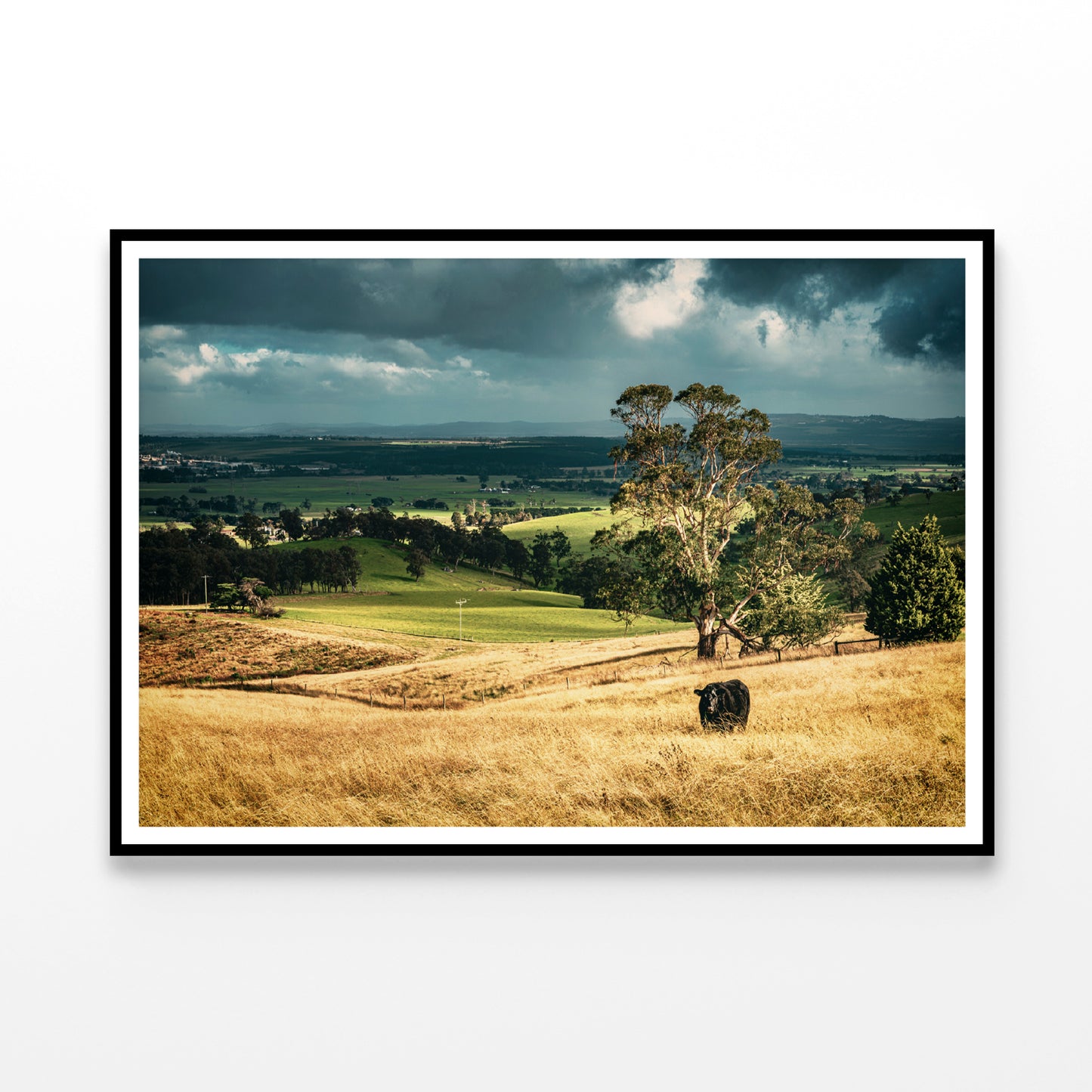 View of Grassland with Trees, Mountains & Sky Home Decor Premium Quality Poster Print Choose Your Sizes