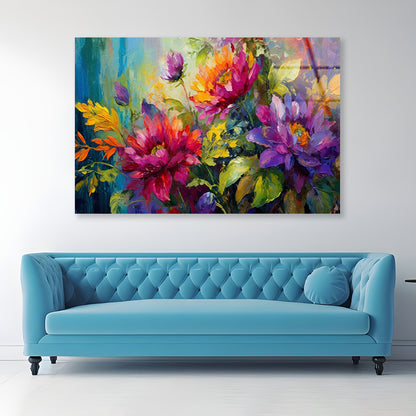 Oil Painting of Beautiful Flowers and Leaves Acrylic Glass Print Tempered Glass Wall Art 100% Made in Australia Ready to Hang