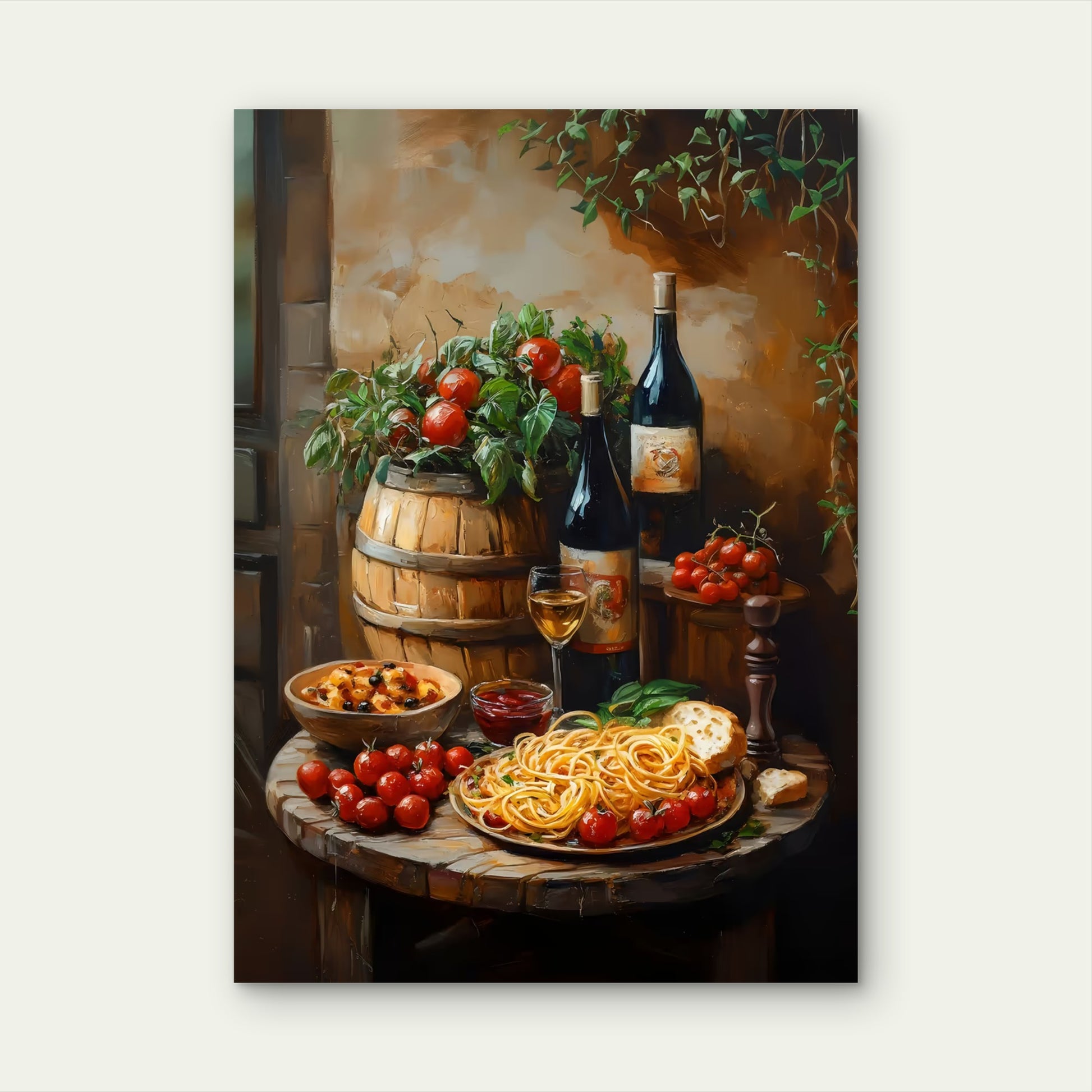 Tuscan Pasta and Red Wine 40x60cm Metal Print Ready to Hang - Bella Home Decor