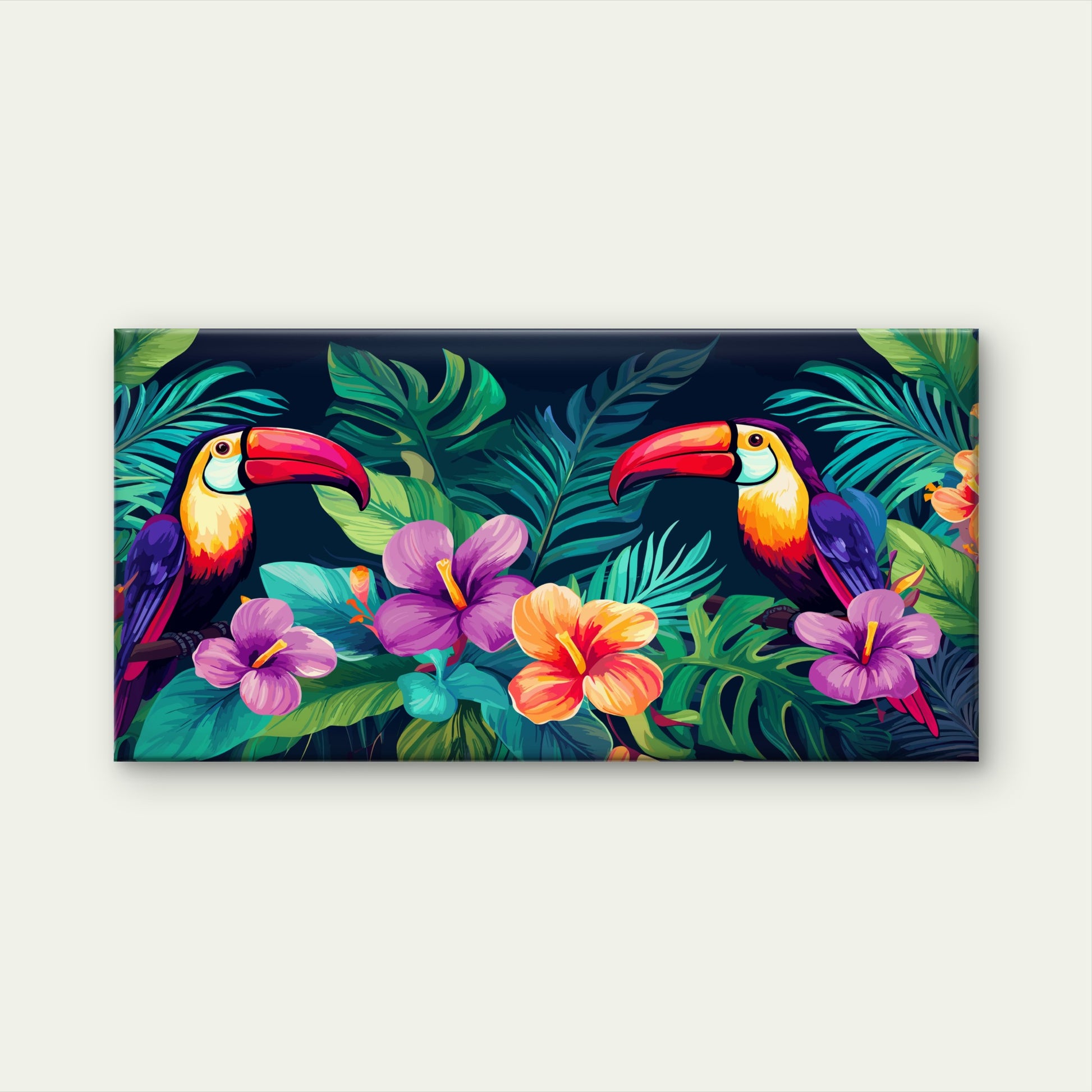 Amazon Toucan Jungle Tropical Wall Art Canvas Office Home Room Framed 120x60cm - Bella Home Decor