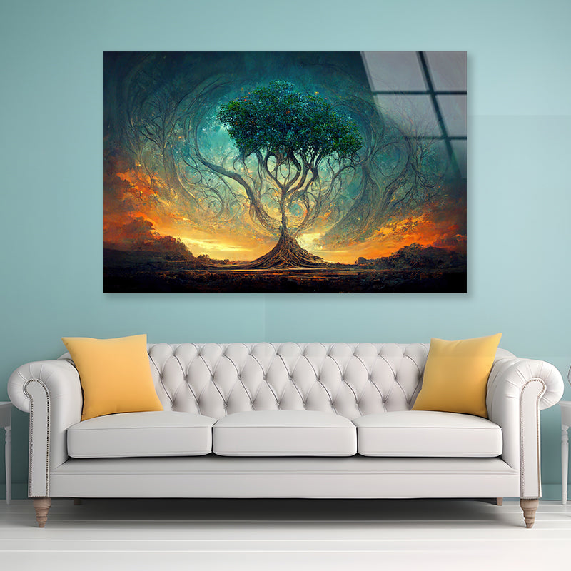 Life of Tree with Colorful Sky Acrylic Glass Print Tempered Glass Wall Art 100% Made in Australia Ready to Hang - Bella Home Decor