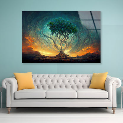 Life of Tree with Colorful Sky Acrylic Glass Print Tempered Glass Wall Art 100% Made in Australia Ready to Hang - Bella Home Decor