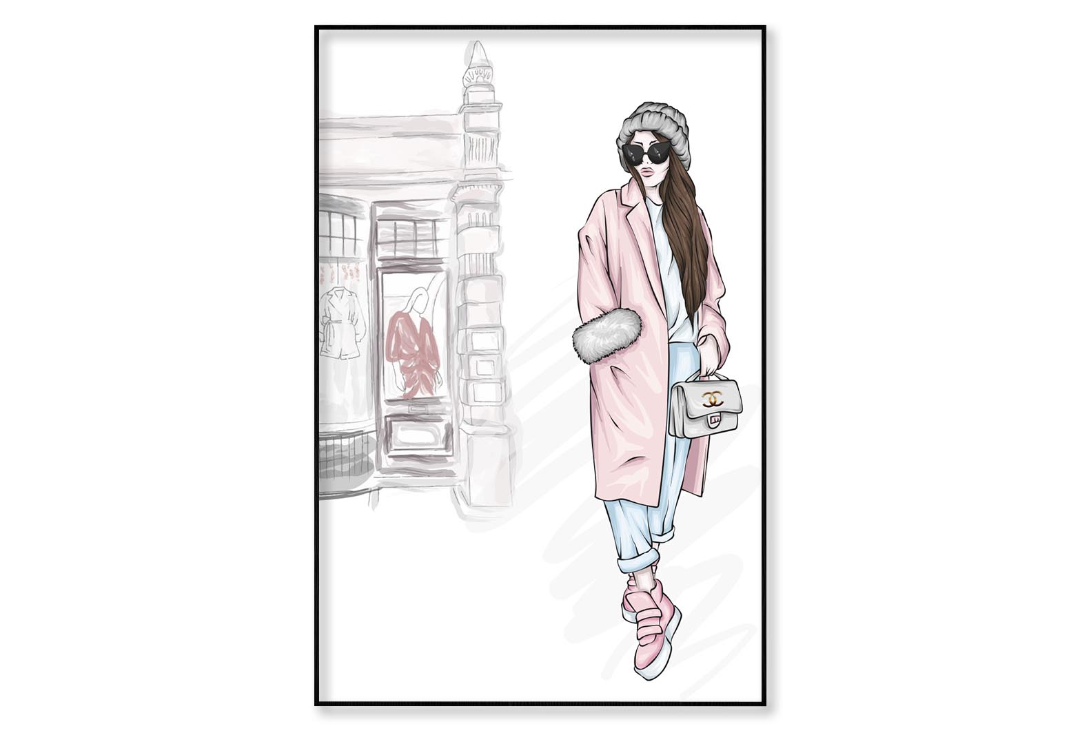 Stylish Girl with Elegant Bag Wall Art Limited Edition High Quality Print Canvas Box Framed Black