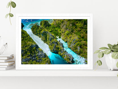 Miniloc Island With Forest Glass Framed Wall Art, Ready to Hang Quality Print With White Border White