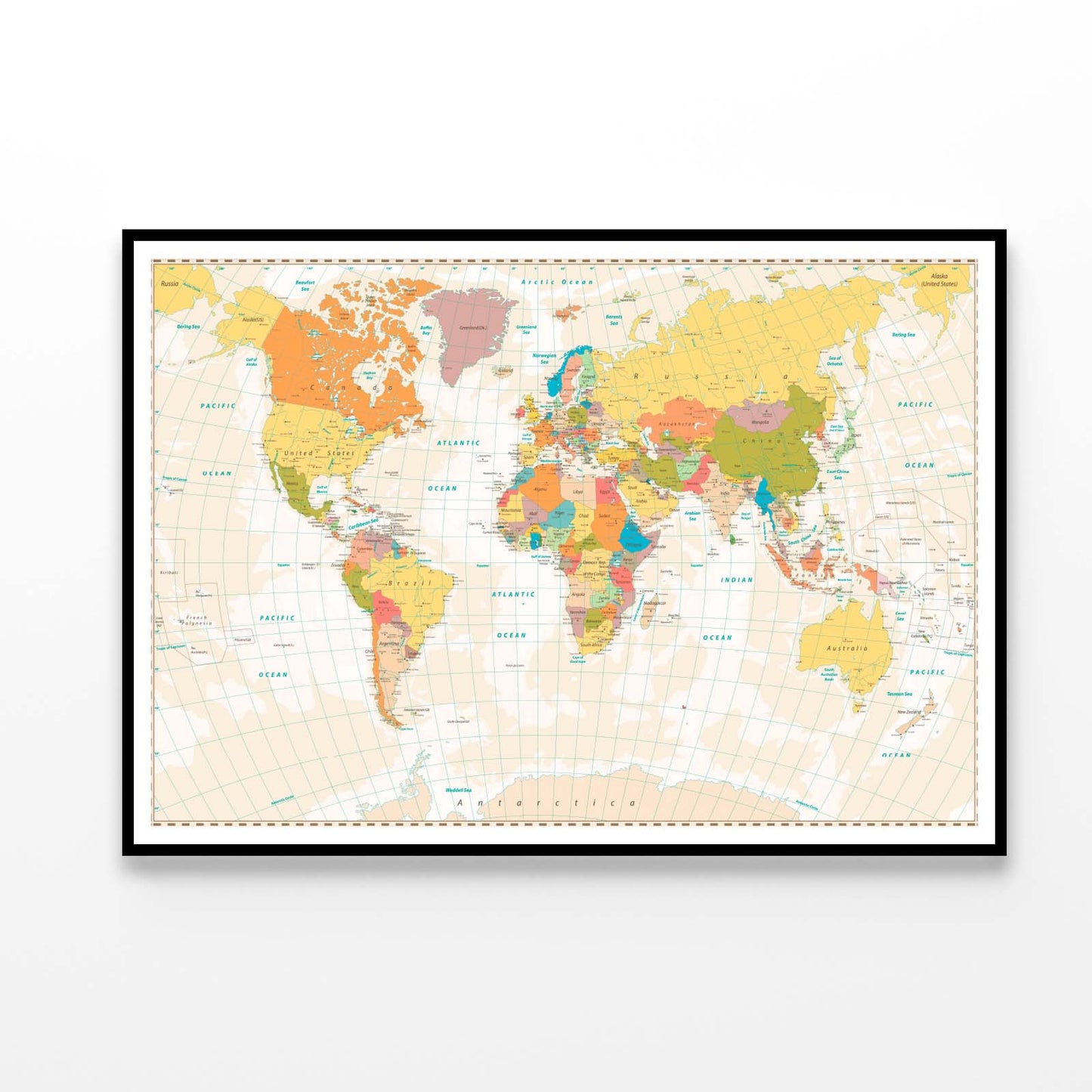 Old Retro World Map with Lakes and Rivers Home Decor Premium Quality Poster Print Choose Your Sizes