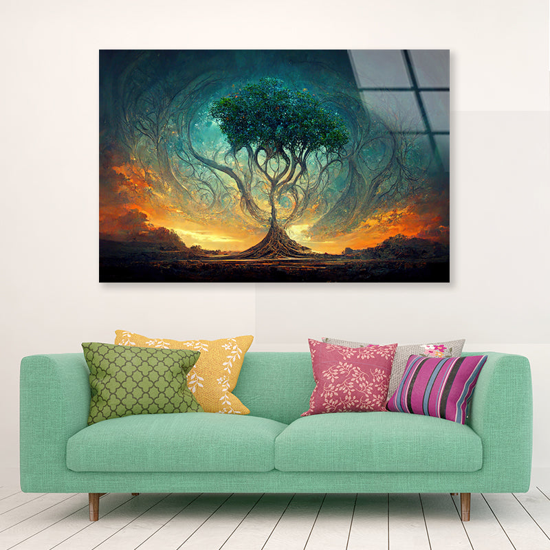 Life of Tree with Colorful Sky Acrylic Glass Print Tempered Glass Wall Art 100% Made in Australia Ready to Hang - Bella Home Decor