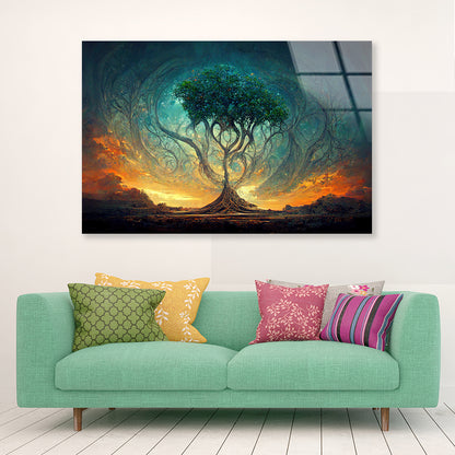 Life of Tree with Colorful Sky Acrylic Glass Print Tempered Glass Wall Art 100% Made in Australia Ready to Hang - Bella Home Decor