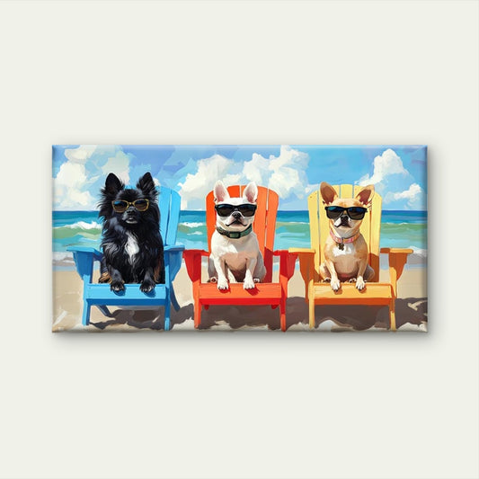 Beach Dogs in Fashion Glasses Wall Art Canvas Office Home Room Framed 120x60cm