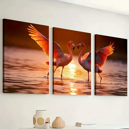3pcs Flamingos Animal Sunrise Scenic Art Wall Art Set Canvas Unframed - High Quality Print 100% Australian Made Wall Canvas