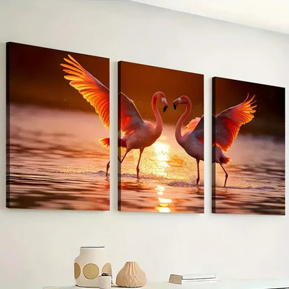 3pcs Flamingos Animal Sunrise Scenic Art Wall Art Set Canvas Unframed - High Quality Print 100% Australian Made Wall Canvas