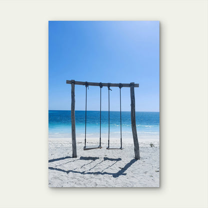 Swings on Turquoise Beach 40x60cm Metal Print Ready to Hang