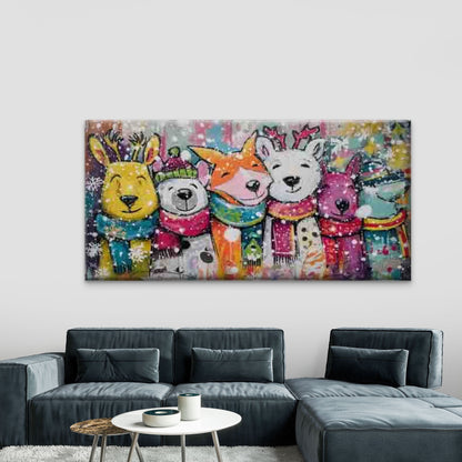 Colorful Winter Animals In Scar Wall Art Canvas Office Home Room Framed 120x60cm