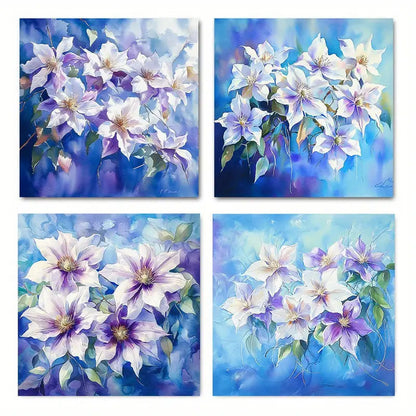 4pcs  Lily Flower Purple Floral Picture  LP    Wall Art Canvas Framed