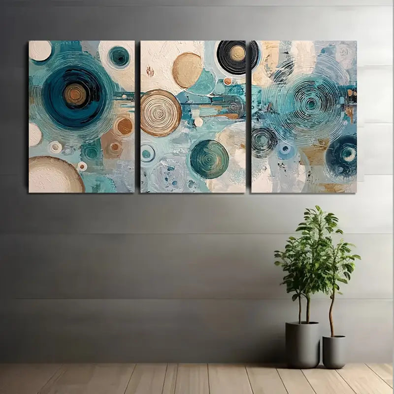 3pcs Green, Brown, Golden, Turquoise, Teal, Nav Metal Print Ready to Hang Art