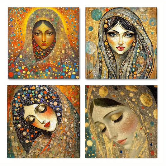 4pcs Vibrant Colorful Modern Prints with Intric  Wall Art Canvas Framed