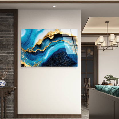 Abstract Sapphire Golden Vein Pattern  Acrylic Glass Printing Wall Art Australian Made Quality