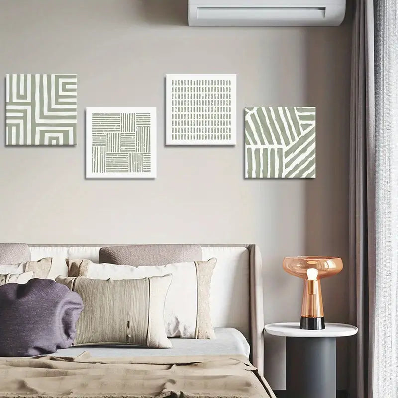 4pcs  Green Geometry Graphics Square Artwork  Wall Art Canvas Framed